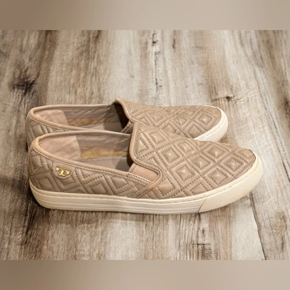 Tory Burch taupe Quilted Slip-On leather Sneakers